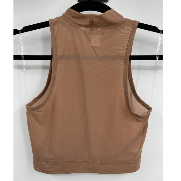Bozzolo Womens Brown Mesh Sheer Mock Neck Crop Tank Top Sleeveless NEW Small - Picture 2 of 8